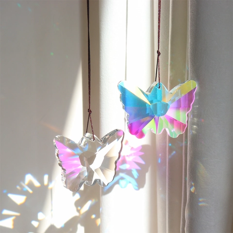 Butterfly Crystal Suncatcher Prism Pendant Rainbow Maker Window Hanging K9 Glass Faceted Ornament Home Decor