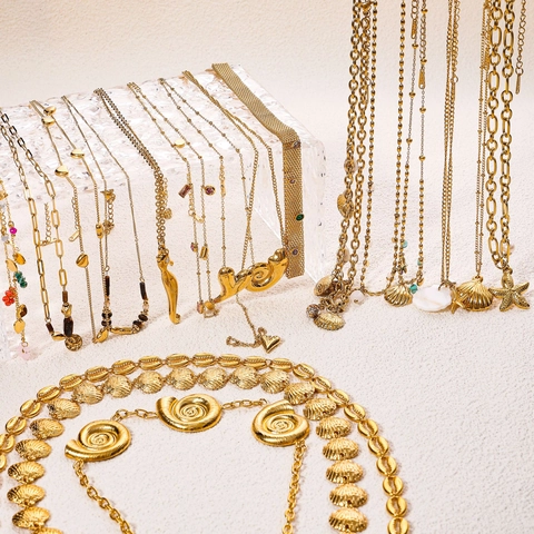 Collana Da Donna In Acciaio Inossidabile Placcato Oro 18K Ciondolo Conchiglia Stella Marina Cuore Gioielli Retro