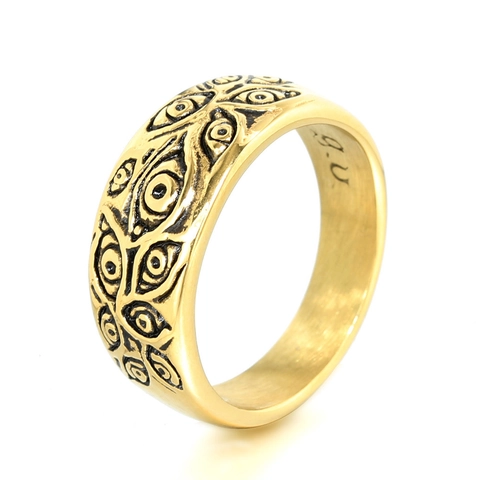 Edelstahl Evil Eye Ring Vintage Geometrisches Design Für Damen Herren Mode Schmuck Punk Stil Band Gold Schwarz Silber
