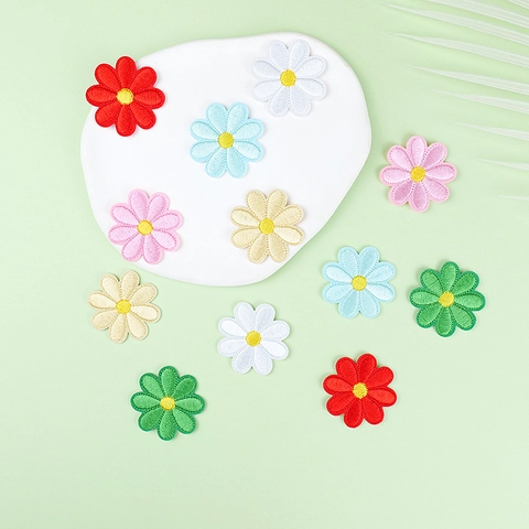 Sunflower Daisy Embroidered Patches Polyester Thread Iron On Sew On DIY For Clothes Bags Shoes Hats Decoration Colorful Floral