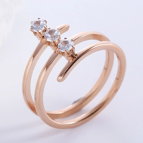 Edelstahl Mehrlagiger Spiralring Mit Zirkon Inlay Offenes Band Für Damen Modeschmuck
