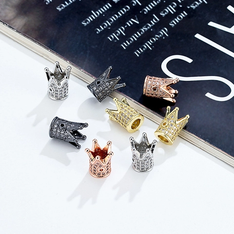 Crown Beads Copper Micro Pave Zirconia Charms For Bracelet Necklace Jewelry Making DIY Elegant Accessories