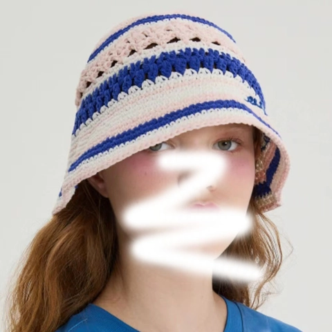 Handmade Cotton Crochet Bucket Hat Striped Hollow Knit Sun Protection Foldable Casual Vintage Accessories For Women