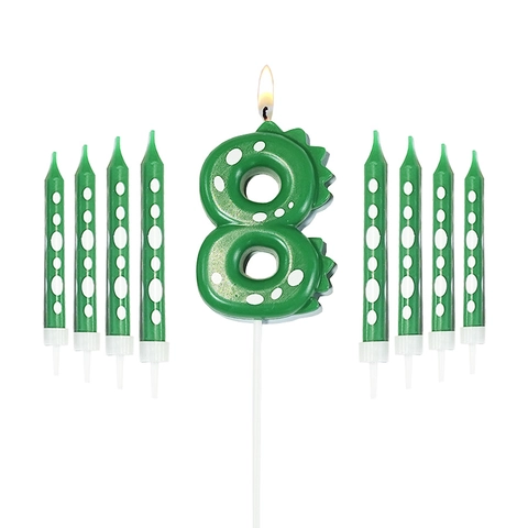 Dinosaur Theme Birthday Candle Green Polka Dot Cartoon Animal Numeric Shape Pencil Style For Kids Party Cake Decoration