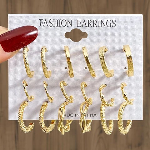 Vintage Gold Alloy Earring Multipack For Women French Ins Style Geometric Heart Flower Artificial Pearl Hoop Stud Earrings Set