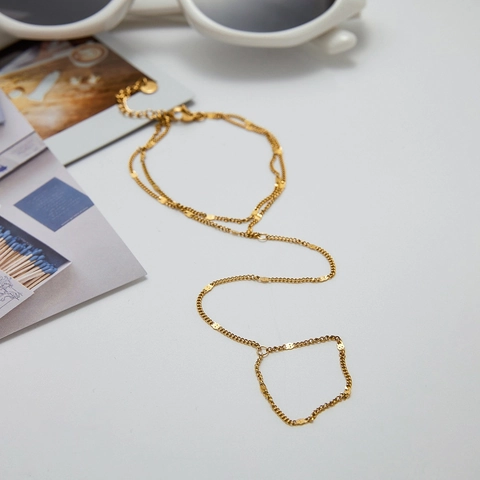 Stainless Steel Finger Ring Bracelet Hand Back Chain Gold Plated Waterproof Hypoallergenic Light Luxury Jewelry For Women