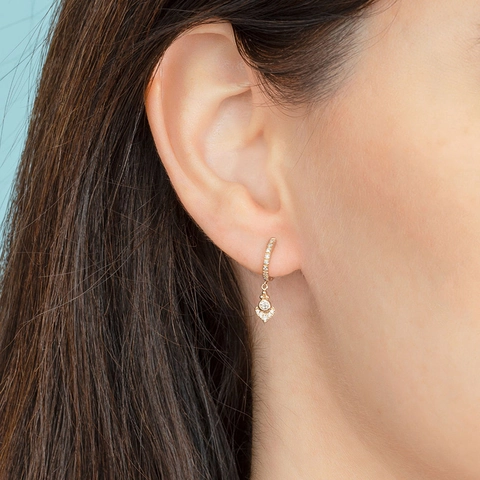 Orecchini a Cerchio Con Ciondolo Occhio Geometrico e Perno in Argento Sterling 925 Rame Zircone Intarsiato Gioielli Donna