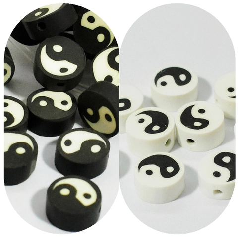 Yin Yang Tai Chi Polymer Clay Beads Round Flat Spacer For DIY Jewelry Making Bracelet Phone Chain Handcraft