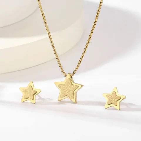 Bijoux En Acier Inoxydable Collier Et Boucles D'oreilles Pour Femmes Plaqué Or Dépoli Étoile Cœur