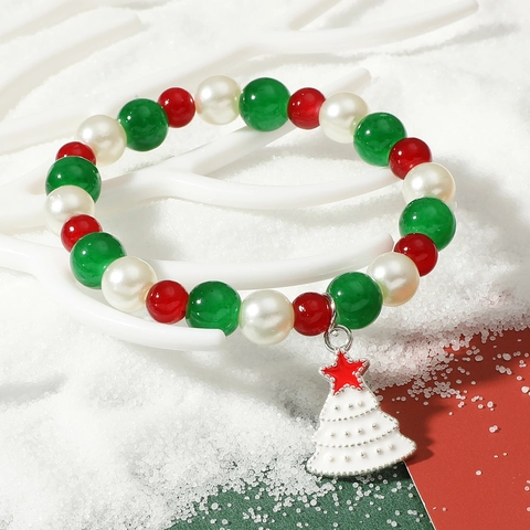 Bracciale Con Perline Di Natale Perla Artificial Sintetica Lega Smalto Pendente Alce Babbo Natale Albero Regalo Donne