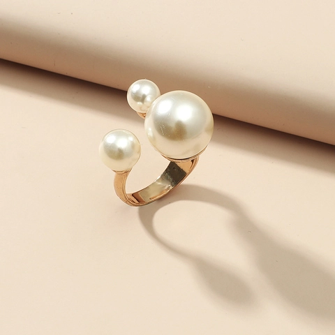 Elegant Open Adjustable Ring Zinc Alloy With Imitation Artificial Pearls Fashion Finger Jewelry For Women