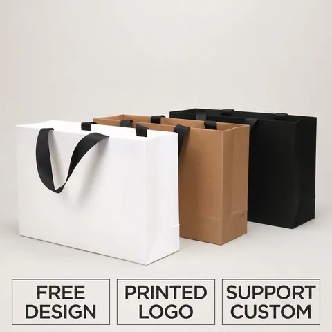 Bolsas De Regalo De Papel Kraft Con Asas De Cinta Liso Blanco Para Compras Fiesta Boda Minimalista Elegante Boutique