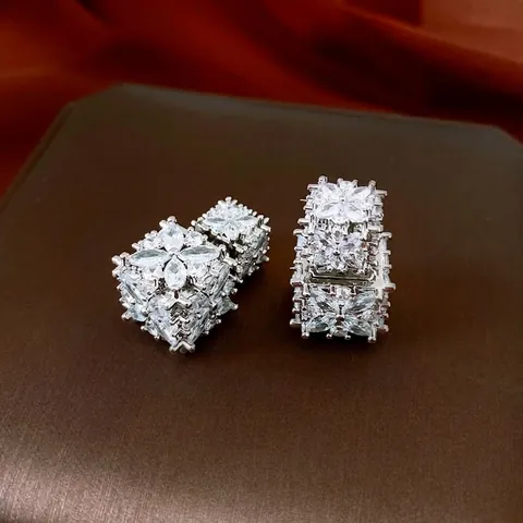 Square Cube Stud Earrings With Silver Earring Post Copper Pave Zircon Flower Geometric Jewelry For Women Luxury Fashionable
