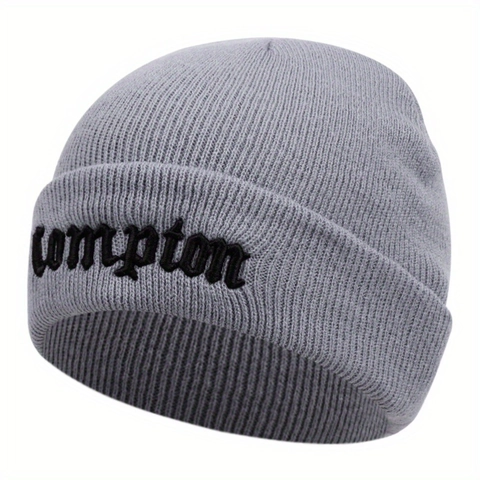 Beanie Mütze Acryl Strick Compton Stickerei Gotische Schrift Gerippt Winter Warm Streetwear Für Damen Herren