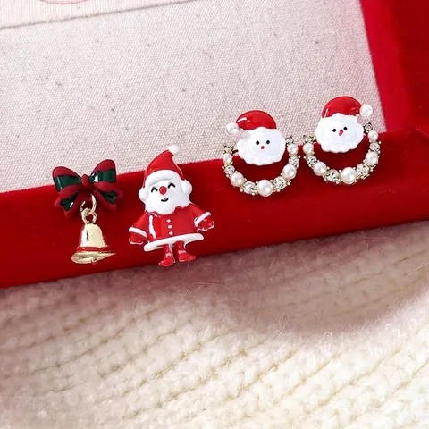 Süße Weihnachts Asymmetrische Ohrringe Legierung Weihnachtsmann Glocke Bogen Mit Kupfer Ohrstecker Feiertagsschmuck Damen