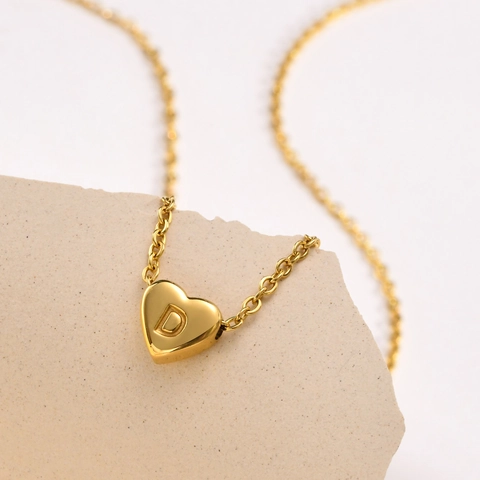 Stainless Steel Heart Letter Necklace For Women Gold Silver Personalized Initial Heart Pendant Necklace Minimalist Fashion Jewelry