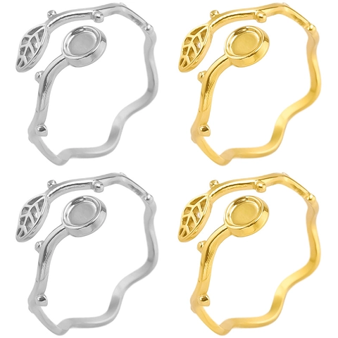 Anello Aperto Ramo Foglia Acciaio Inossidabile 304 Regolabile Placcato Oro 18K Gioielli Moda Per Donne