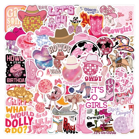 Autocollants Disco Cowgirl Roses Rétro Chapeau de Cow-boy Bottes Boule Disco Imperméable PVC Décalcomanies Décoratives pour Ordinateur Portable Bouteille d'Eau Scrapbook Papeterie