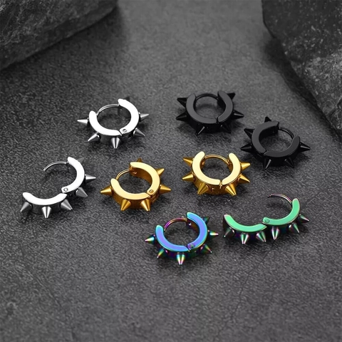 Punk Stainless Steel Spike Hoop Earrings Huggie Rivet Ear Clips For Non Pierced Ears Rock Gothic Unisex Jewelry