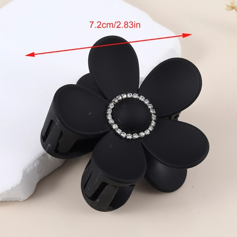 Pinzas Para El Cabello En Forma De Flor Acetato Carey Leopardo Negro Mate Pinzas De Tiburón Con Diamantes De Imitación Mujeres