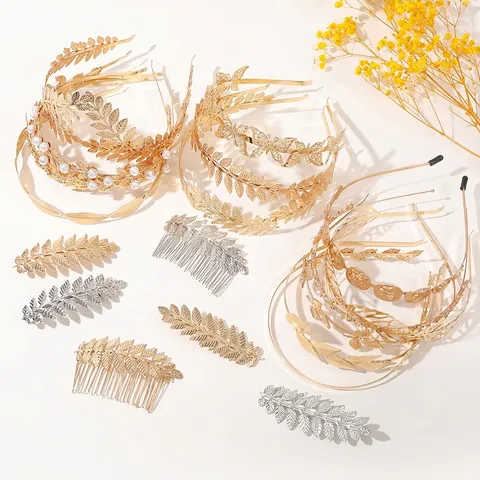 Metal Leaf Headband Laurel Wreath Bridal Headpiece Bohemian Greek Style Wedding Party Hair Accessories For Women