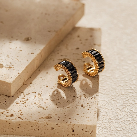 Ear Cuffs En Forma De C Cobre Bañado En Oro De 18 Quilates Circonita Baguette Borde Perlado Joyas Vintage