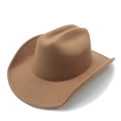 Classic Western Cowboy Hat For Men Women Wide Brim Felt Jazz Fedora Sun Protection Outdoor Riding Vintage Ethnic Style Solid Color