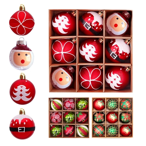 Bolas de Navidad Galvanizadas Pintadas a Mano de Plástico Papá Noel Copos de Nieve Adornos para Decoración de Árbol de Navidad Hogar Festival