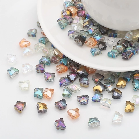 Butterfly Shape Beads Electroplated Glass Crystal Iridescent Middle Hole For DIY Jewelry Making Necklaces Bracelets