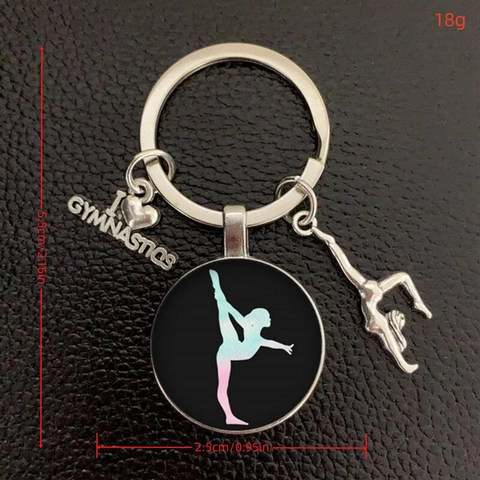 Kreativer Metall Schlüsselanhänger Mit Gymnastik Thema Glaspatch Silhouette Anhänger Sport Geschenk Damen Herren Silber Legierung