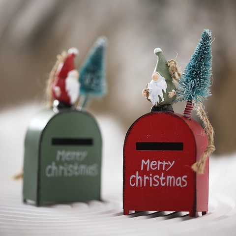 Ornements Suspendus Mini Boîte Aux Lettres De Noël Fer Lettres Pour Père Noël Avec Gnome Arbre Miniature Décor De Fête