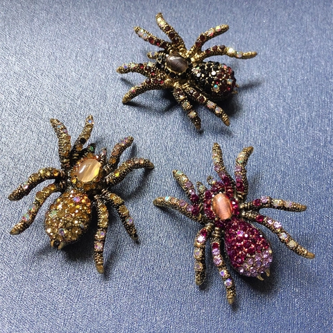 Spilla Ragno Vintage Lega Strass Pietra Occhio Di Gatto Insetto Spilla Da Giacca Corsage Accessorio Donna Uomo