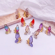 Pendientes de Botón de Alas de Mariposa en Degradado 3D Diamantes de Imitación Cobre Resina Joyería de Oreja de Mariposa Única Para Mujer Regalo de Moda