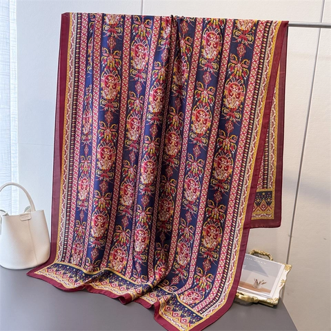 Écharpe Longue Vintage Pour Femmes Imprimé Paisley Châle En Polyester Sensation Satin Doux Léger Style Ethnique