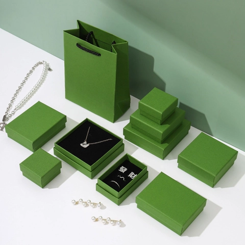 Jewelry Gift Boxes Cardboard Textured Paper Packaging With Sponge For Rings Earrings Necklaces Matching Gift Bags