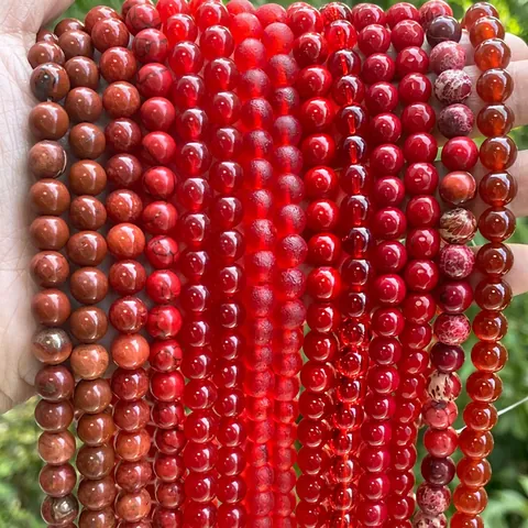 Rode Natuursteen Agaat Granaat Glas Chalcedoon Ronde Losse Kralen Voor DIY Sieraden Maken Armband Ketting Gepolijst Glad