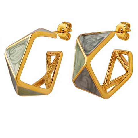 Vintage Geometrische Titanstahl Emaille Öltropfen C-Form Ohrstecker Für Damen Vergoldeter Modeschmuck Zubehör