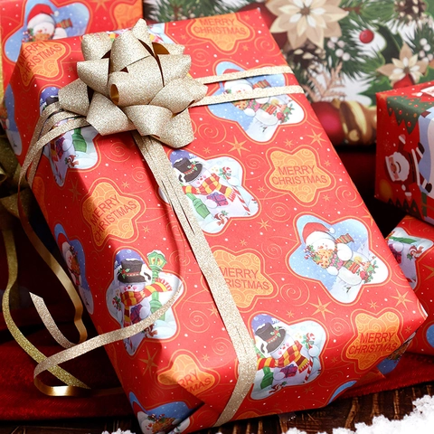 Christmas Gift Wrapping Paper Large Offset Wood-Free Festive Xmas Santa Reindeer Snowman Patterns Holiday Decor