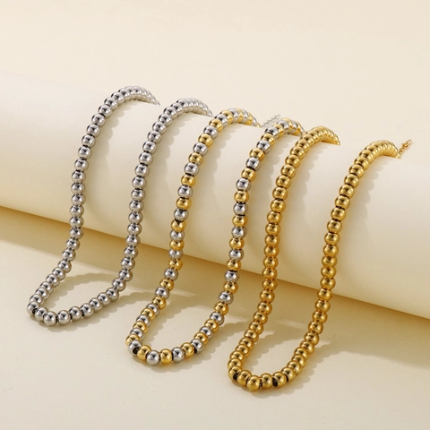 Round Ball Bead Necklace And Bracelet Stainless Steel Minimalist Geometric Polished Adjustable Fashion Jewelry For Women