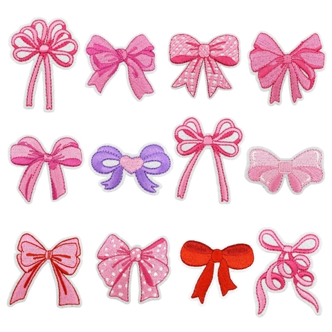 Pinkfarbene Schleife Bestickte Aufnäher Zum Aufbügeln Stoffapplikationen Dekorative Reparaturaufkleber Für Kleidung Taschen