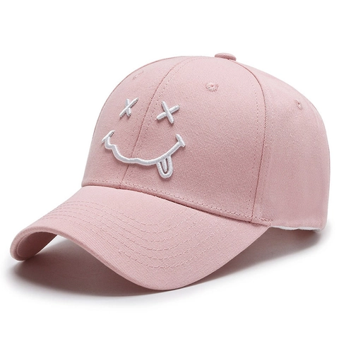 Baseball Cap Cotton Embroidered Smiley Face Tongue Out Trendy Adjustable Outdoor Sun Hat For Men And Women