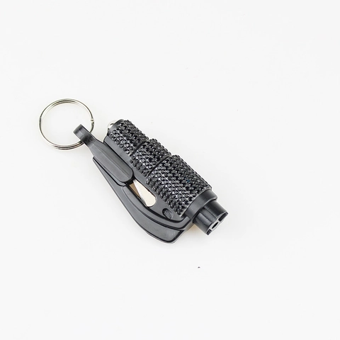 Outil de Sécurité de Voiture en Strass Brise-vitre d'urgence et Coupe-ceinture Porte-clés Outil d'évasion Portable en Plastique et Métal