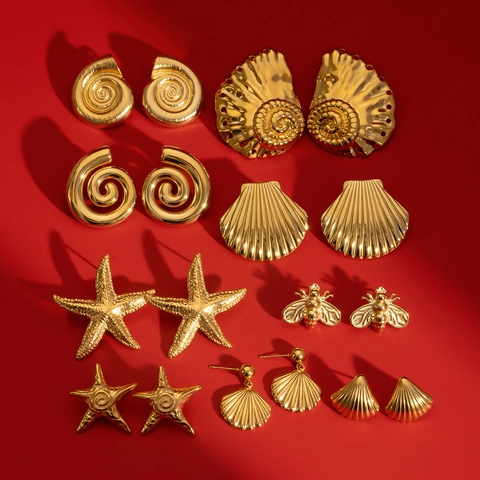 Starfish Shell Bee Stud Earrings Stainless Steel 18K Gold Plated Waterproof Hypoallergenic Fashion Jewelry For Women