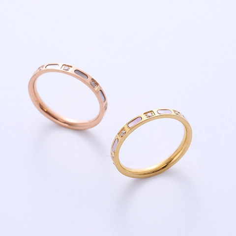 Anillo Geométrico De Acero Inoxidable Con Incrustaciones De Nácar Y Zirconia Joyería Fina Apilable Para Mujer