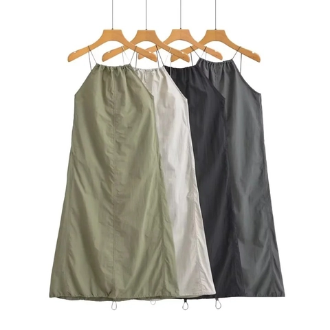 Halter Neck Maxi Dress Sleeveless Thin Straps Backless Ruched Neckline Adjustable Drawstring Polyester Solid Color Elegant Fashion Loose For Women