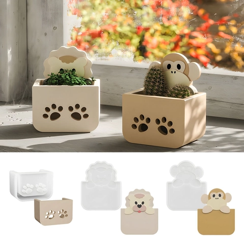 Animal Shaped Silicone Mold For DIY Flower Basket Planter Lion Monkey Hollow Out Design Home Desktop Decor Crafting