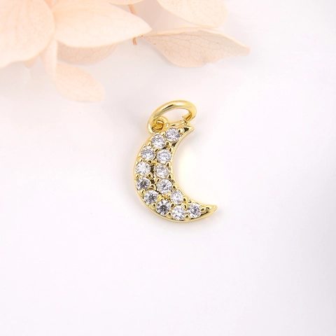Ciondolo Charm Forma Luna Rame Micro Pavè Zirconia Per Creazione Gioielli Fai Da Te Bracciali Orecchini Stile Dolce