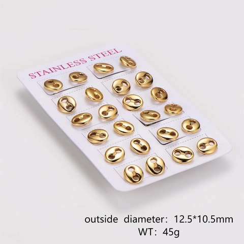 French Retro Pig Nose Stud Earrings Gold Plated Stainless Steel Oval Hollow Coffee Bean Geometric Jewelry For Women