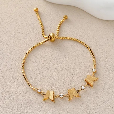 Bracciale in Acciaio Inossidabile da Donna Placcato Oro Foglia di Grano Perla Artificiale Farfalla Numeri Romani