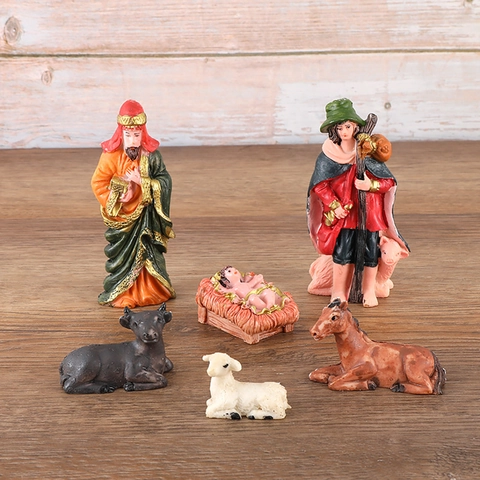Nativity Scene Christmas Manger Figurines Resin Hand Painted Holy Family Desktop Ornaments Religious Decorative